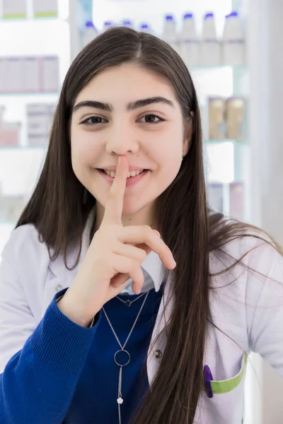 Female Pharmacist Working Pharmacy — 스톡 사진