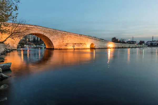 Kucuk Cekmece Lake Historical Bridge Night Istanbul Turkey — Zdjęcie stockowe