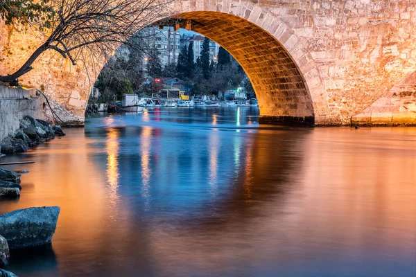 Kucuk Cekmece Lake Historical Bridge Night Istanbul Turkey — Zdjęcie stockowe