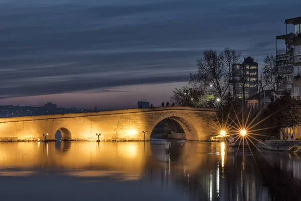 Kucuk Cekmece Lake Historical Bridge Night Istanbul Turkey — Fotografia de Stock