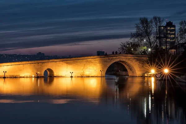 Kucuk Cekmece Lake Historical Bridge Night Istanbul Turkey — Fotografia de Stock