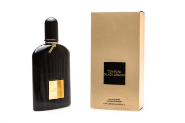 Siyah orkide şişesinin stüdyo fotoğrafı. Beyaz arkaplanda izole