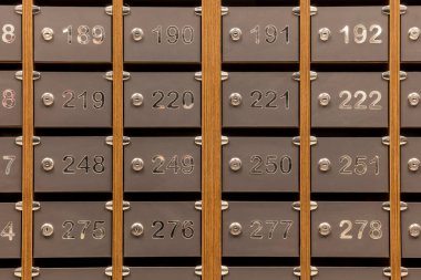 close up of mail or banking lockers