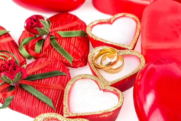 Valentine Day Background Hearts Golden Rings — 스톡 사진