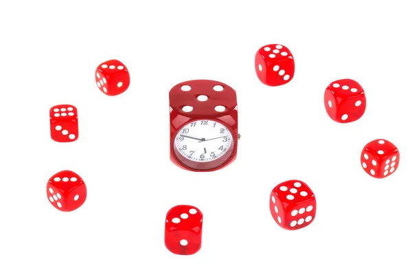Red Dice Clock White Background — 图库照片