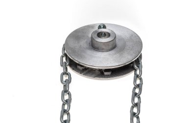 Pulleys and chains isolated on white background