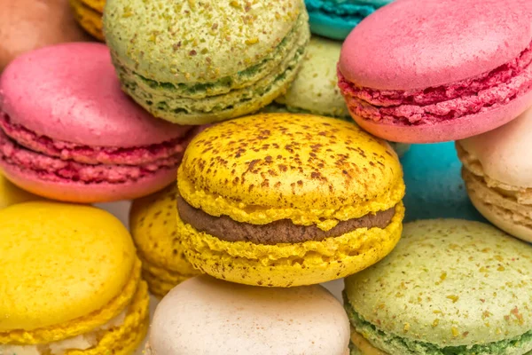 Colorful French Macarons Background Close Different Colorful Macaroons Background Tasty — Stock Photo, Image