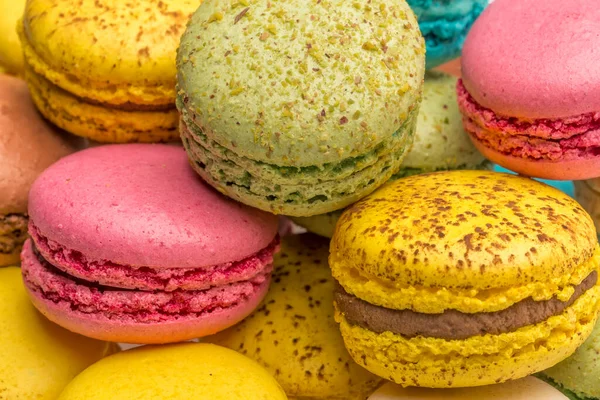 Colorful French Macarons Background Close Different Colorful Macaroons Background Tasty — Stock Photo, Image