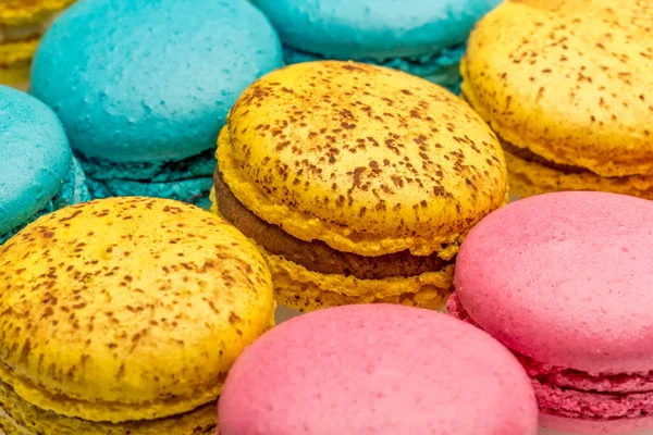 Bunte Französische Macarons Hintergrund Close Verschiedene Bunte Makronen Background Leckere — Stockfoto