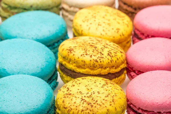 Colorful French Macarons Background Close Different Colorful Macaroons Background Tasty — Stock Photo, Image