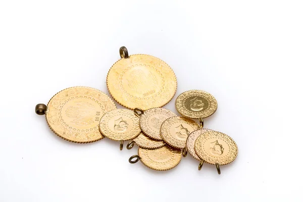 Naszyjnik Złotej Monety Tureckiej Zbliżyć Się Pół Turecki Złoty Lira — Zdjęcie stockowe