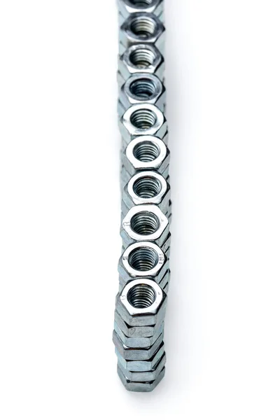 Close View Screw Nuts Row White Background — Photo