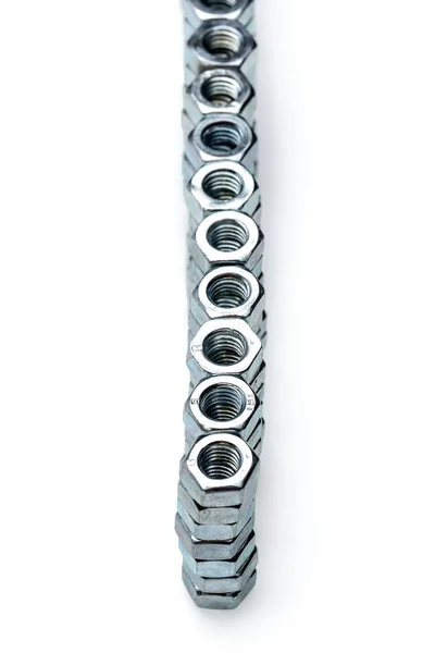 Close View Screw Nuts Row White Background — Foto de Stock