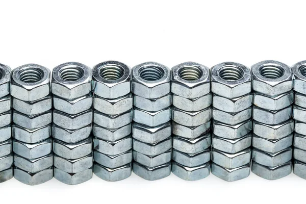 Close View Screw Nuts Row White Background — 스톡 사진