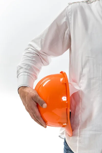 Construction Worker Helmet Protective Gloves White Background — 스톡 사진