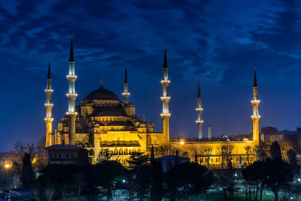 Blue Mosque Moon Night — Photo