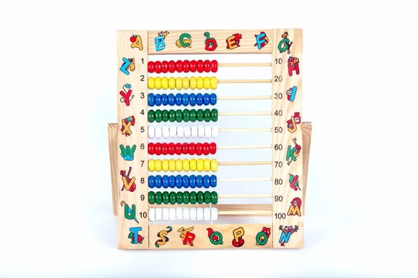 Houten Abacus Witte Achtergrond — Stockfoto