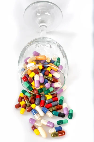 Pills Capsules Glass Jar White Background — Fotografia de Stock