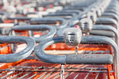 close up of a lot of shopping carts, textured background 