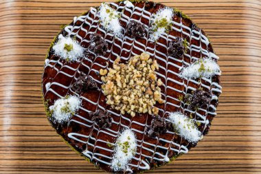 close-up of cake with nuts, selective focus