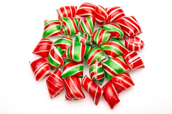 Bastón Caramelo Navidad Verde Cinta Roja Aislados Blanco —  Fotos de Stock