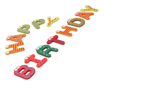 Happy Birthday Word Greeting Made Colorful Alphabet Letters White Background - Stock-foto
