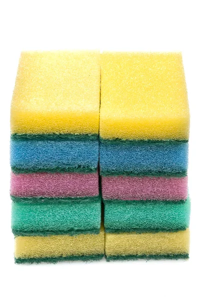 Stack Cleaning Sponges Dish Sponge White Background — Stock Photo, Image