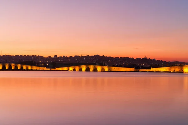 Coucher Soleil Sur Rivière Dans Ville Riga Latvia — Photo