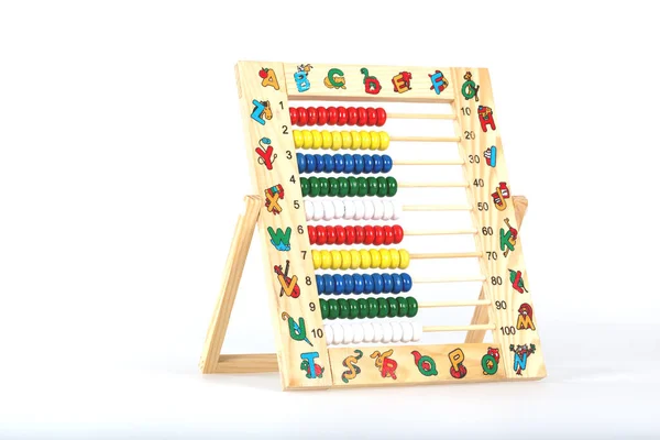 Wooden Abacus Toy White Background — Fotografia de Stock