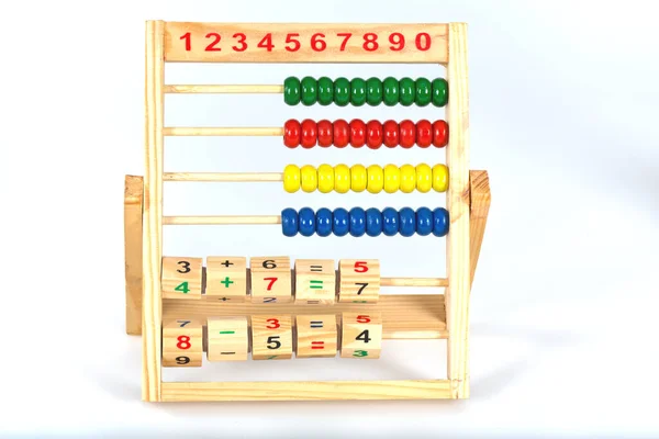 Wooden Abacus Calculator White Background — 스톡 사진
