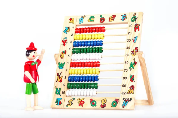 Dřevěné Hračky Abacus Červeným Bílým Pozadím — Stock fotografie
