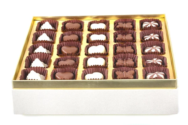 Vista Vários Pralines Chocolate Fundo Branco — Fotografia de Stock
