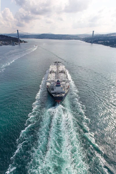 Aerial View Sea Ship Tanker Ferry Boat — Fotografia de Stock