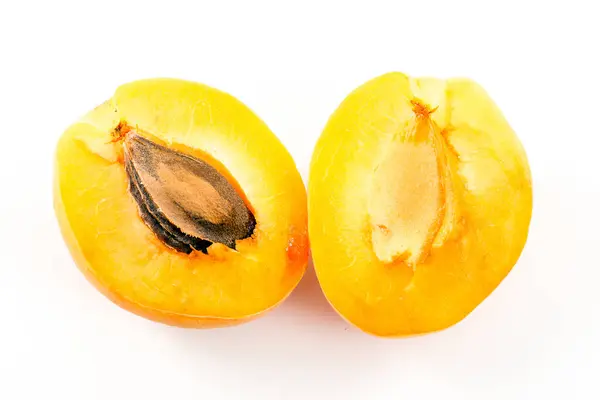 Fresh Ripe Apricot Halves White Background — Fotografia de Stock