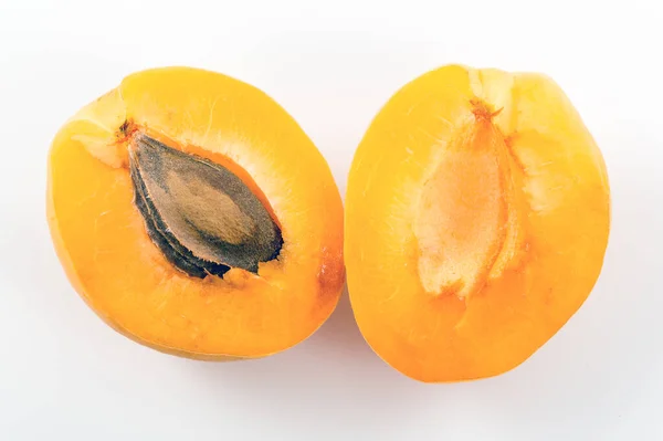 Fresh Ripe Apricot Halves White Background — Fotografia de Stock