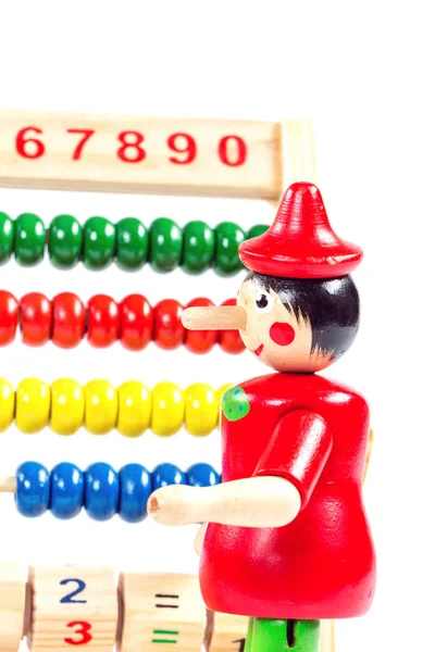 Pinocchio Och Abacus Isolerad Vit Bakgrund — Stockfoto