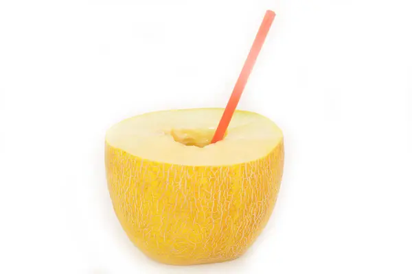 Fresh Ripe Melon Straw White Background — 스톡 사진