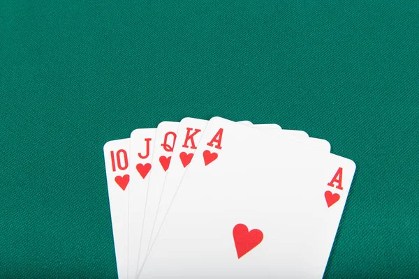 Jetons Cartes Poker Sur Fond Vert — Photo