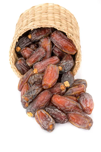 Close View Dried Dates Basket Isolated White Background —  Fotos de Stock