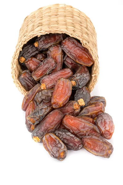 Close View Dried Dates Basket Isolated White Background — Stock fotografie