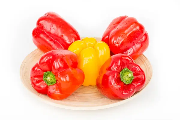 Red White Peppers Wooden Board — Stock Photo, Image