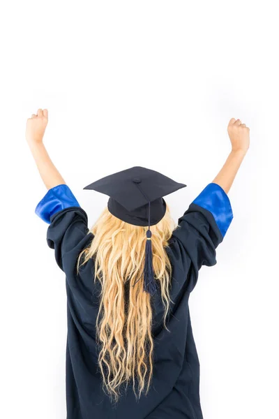 Young Girl Graduation Hat Holding Diploma White Background — ストック写真