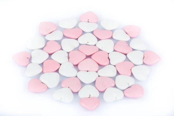 Marshmallows Forma Coração Rosa Fundo Branco — Fotografia de Stock