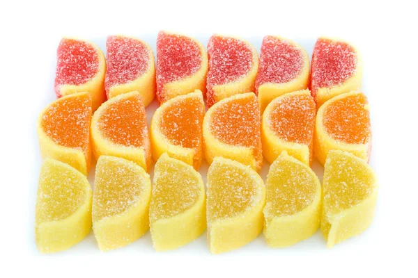 Fruit Flavored Jelly Candies Slices White Background — 스톡 사진