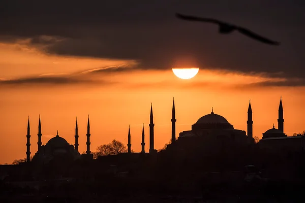 Istanbul landscape. Sunset over Istanbul Silhouette. Sunset over the dome of Mosque