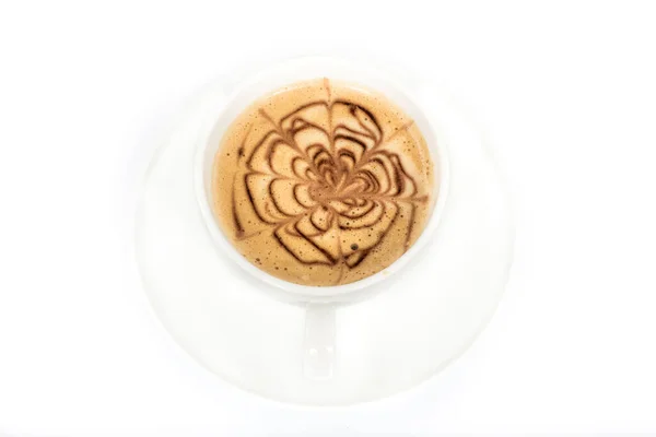 Чашка Кофе Искусством Латте Белом Фоне — стоковое фото