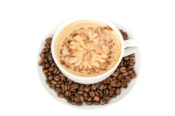 Φλιτζάνι Καφέ Latte Art Λευκό Φόντο — Φωτογραφία Αρχείου