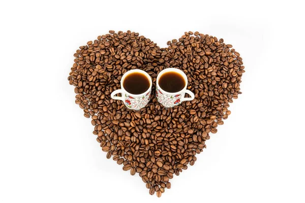 Herz Kaffee Rahmen Aus Kaffeebohnen Auf Dickem Weißen Hintergrund — Stockfoto