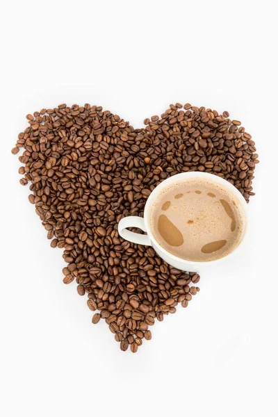 Heart coffee frame made of coffee beans on thw white background