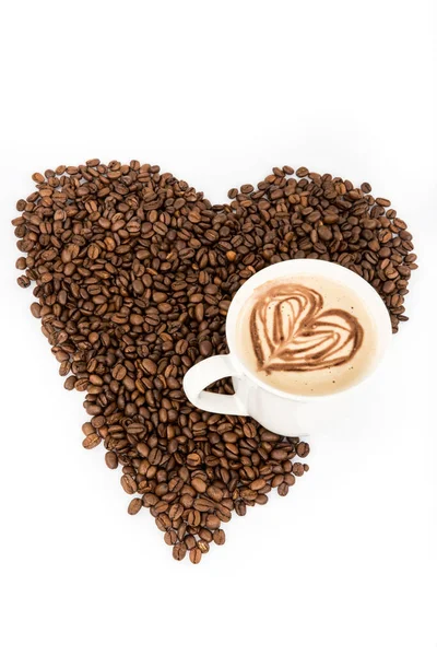 Szív Kávé Keret Készült Kávébab Thw Fehér Háttér — Stock Fotó